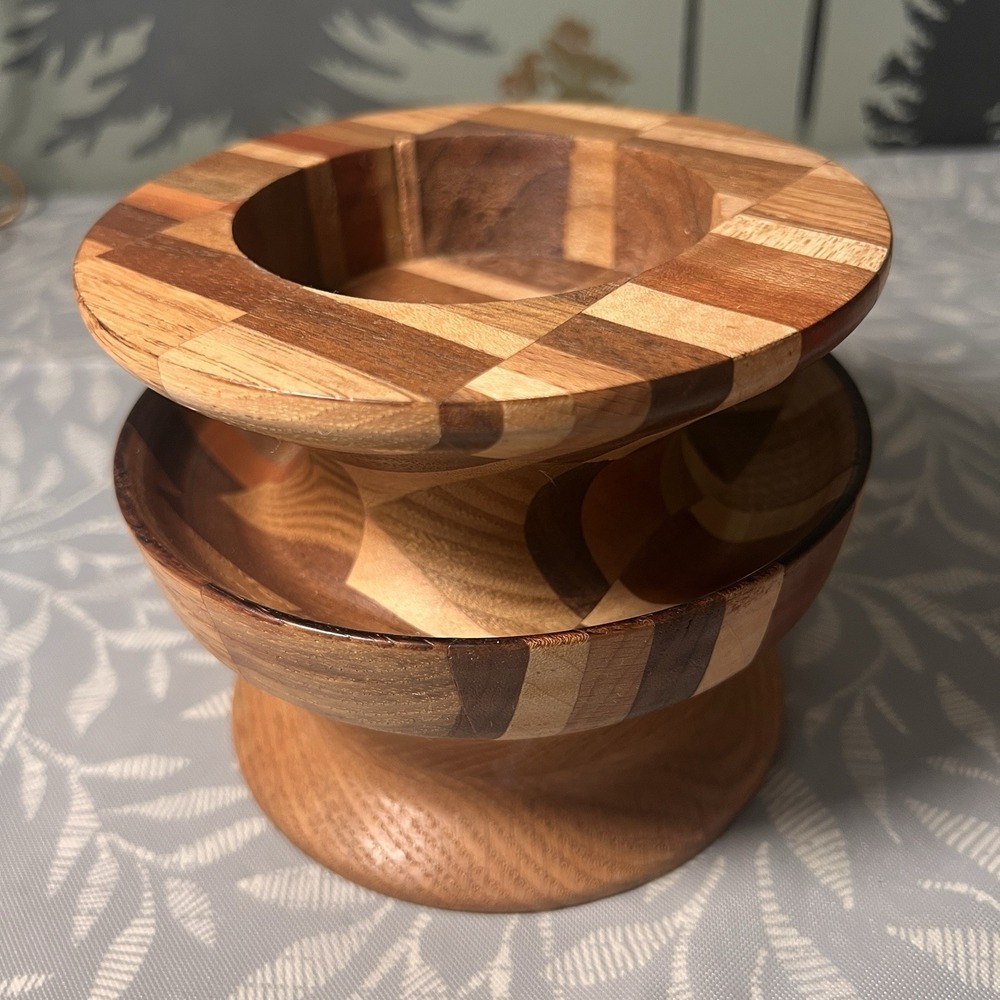 Multicolored Wood 4.5" Round Bowl Trinket Coin Jewelry‎ Candle Holder Handmade